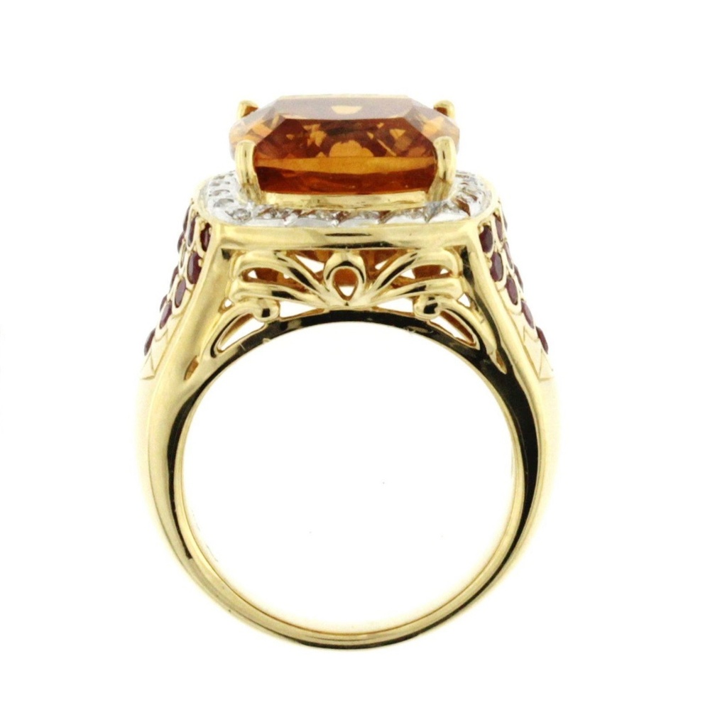 18k Citrine & Ruby With Diamonds Engagement Ring - image 3